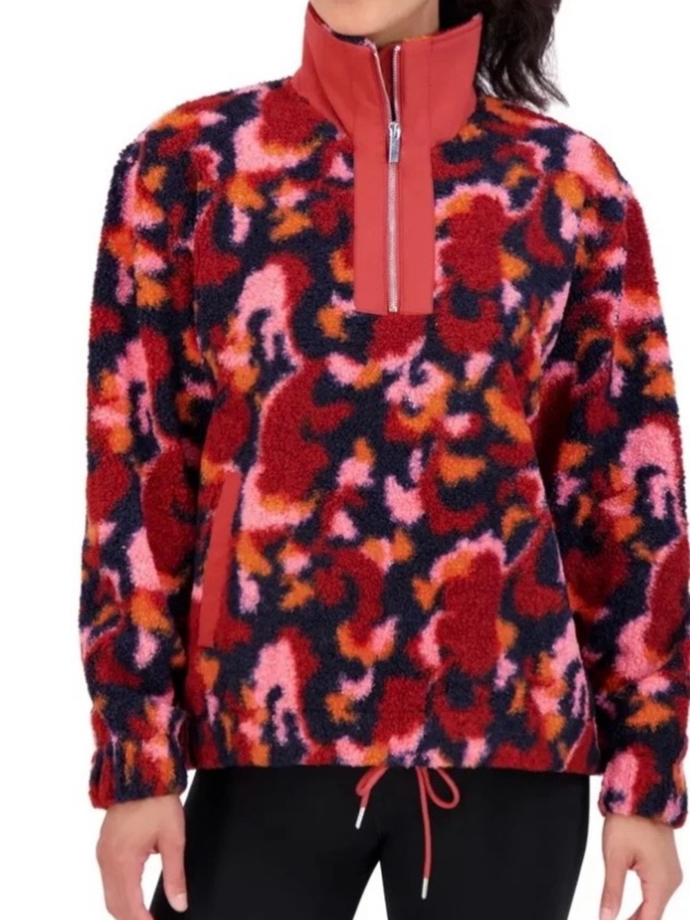 Women’s Red Multi Sherpa Half-Zip Jacket Large EUC